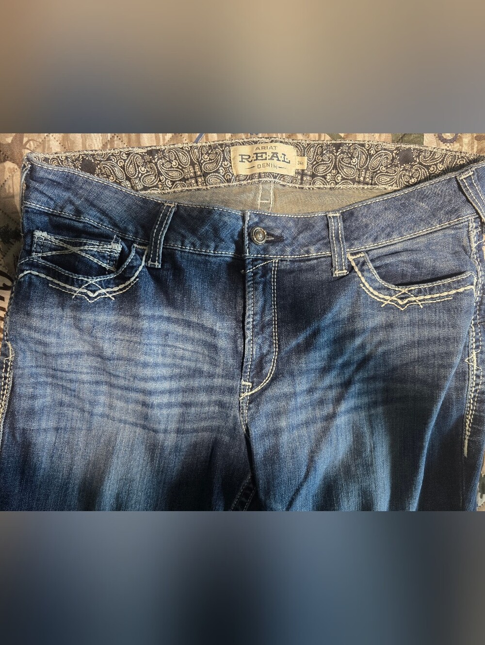 Ariat Women's Boot Cut Jeans in Distressed Dark Blue Wash